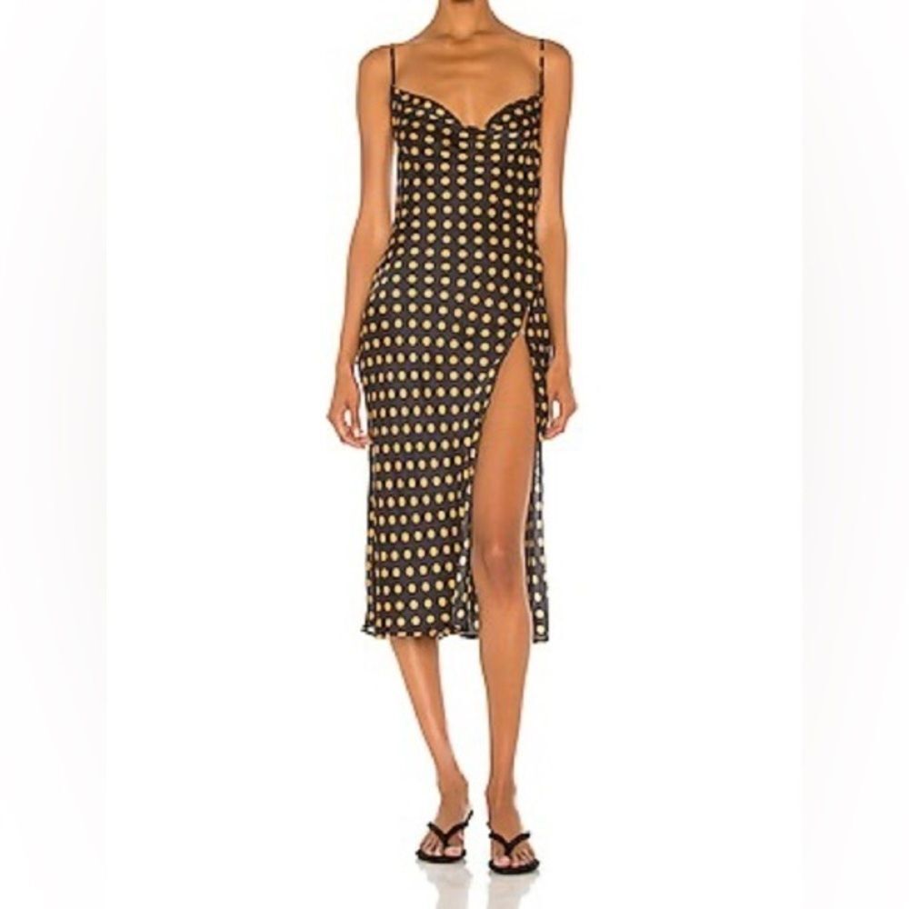For Love Lemons Morgan Polka Dot Midi Dress with slit size large